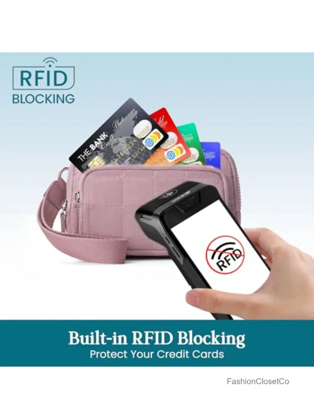 RFID Wristlet Wallet with Built-in Card Holder, Nylon Crossbody Purse, Small